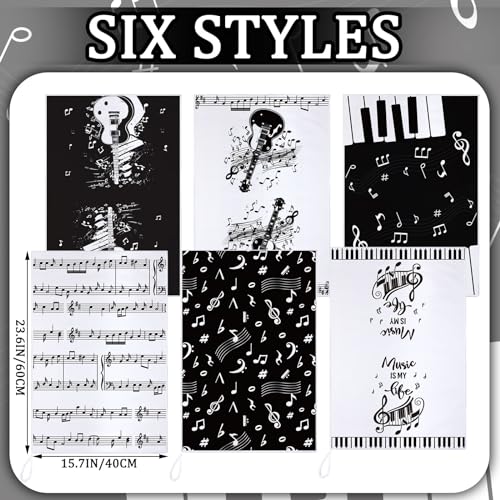 6 Pack Absorbent Music Note Kitchen Towels - Microfiber Hand Cloths