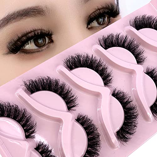 HBZGTLAD 5 Pairs Fluffy Natural Faux Mink False Lashes Short 8-22mm Wispy Strip RU-1