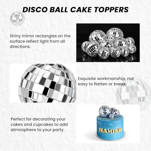 JOERSH Disco Ball Cake Decorations - 30 Pcs in 4 Sizes