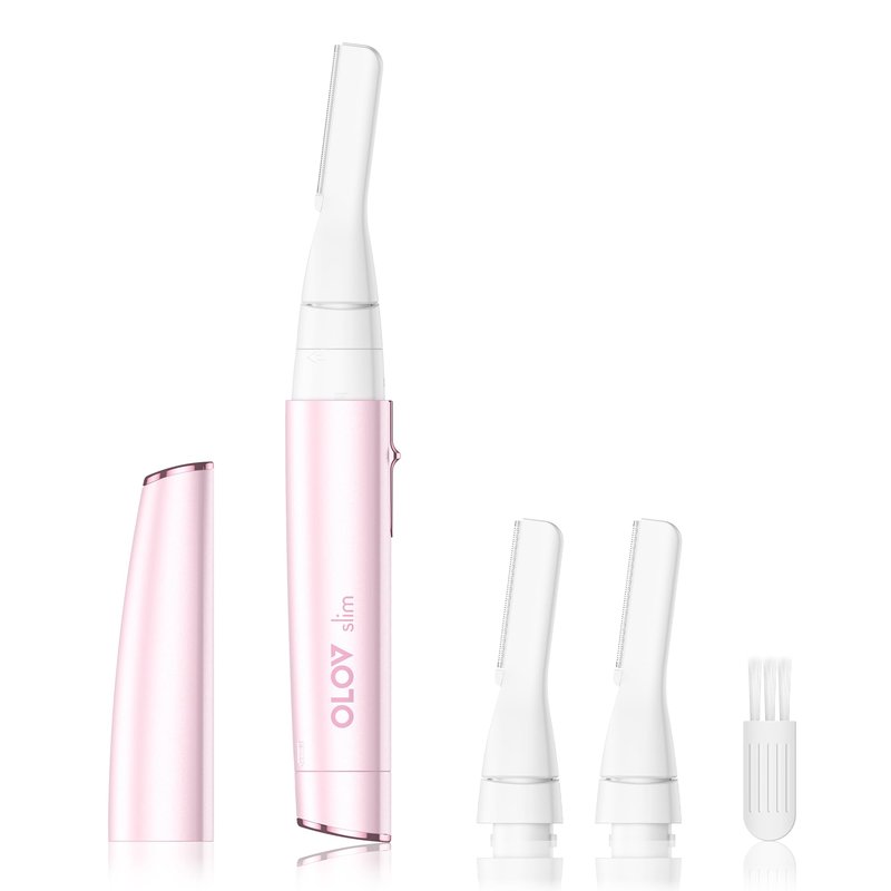 OLOV slim Facial Hair Removal for Women, Painless Eyebrow Trimmer with Pivoting Head, Electric Battery Operated Body Hair Remover with 2 Replaceable Blade for Face Neck Chin Bikini, Pink