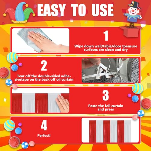 Carnival Theme Red and White Foil Fringe Curtains - 2 Pack