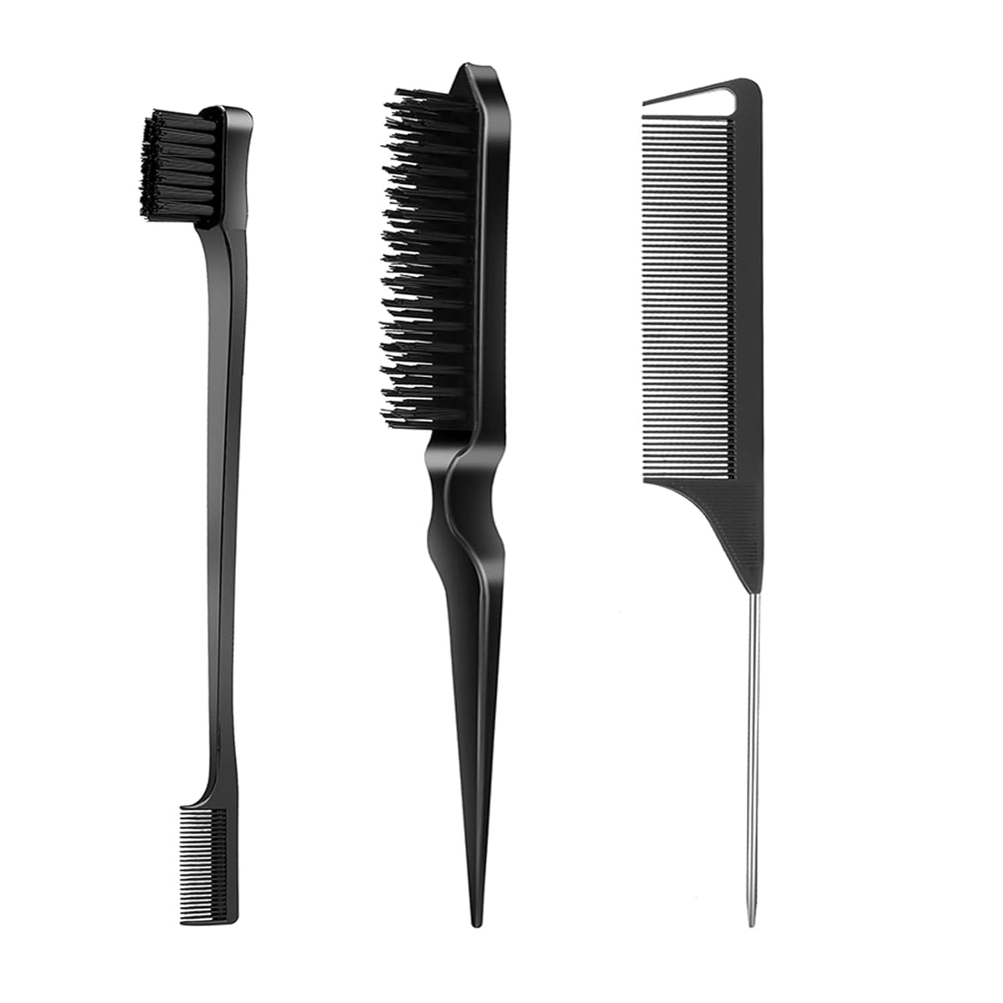 Slick Back Hair Brush Set - 3 Pcs Rat Tail Comb & Bristle Brush | Perfect for Kids & Toddlers' Sleek Ponytails & Edges
