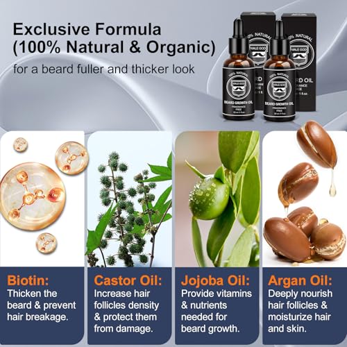 MALE GOD Beard Kit, Beard Growth Kit w/Natural Ingredients Beard Oil & Balm & Comb, Beard Growth Oil w/4X Thickening Biotin, Fathers Day | Chrismtas | Birthday Gifts for Men Him Husband Boyfriend Dad