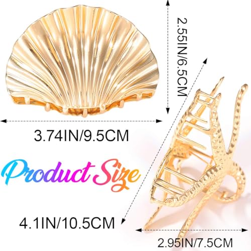 CAKURE Seashell Hair Clip - Gold Starfish Hair Claw Clips (Pack of 2)