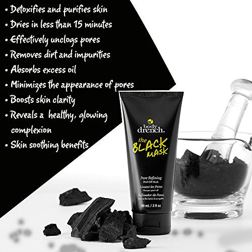 Body Drench Charcoal Peel-Off Face Mask for Blackhead Removal & Pore Cleansing - 2 Pack