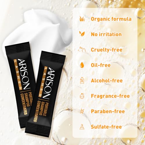 Unscented ARISON LASHES Lash Shampoo Concentrate - Hypoallergenic Eyelash Cleanser for Extensions, 12-Pack Travel Size