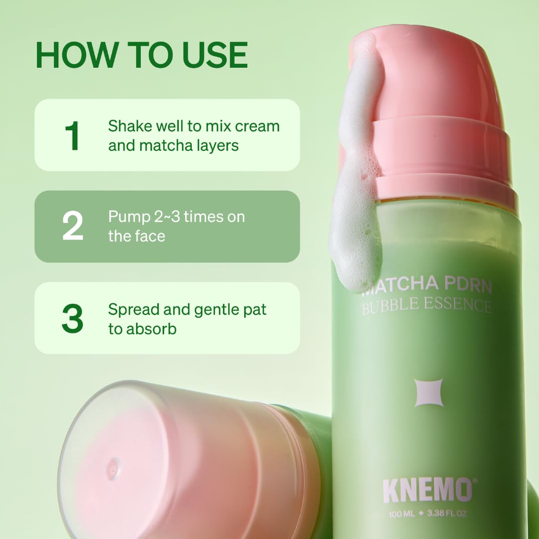 KNEMO Matcha PDRN Bubble Serum – Airy Microfoam Essence for Radiant Skin – Strengthening Matcha & Strawberry Antioxidants to Build Barrier Resilience – Hydrating Treatment for a Plump, Glowing Look
