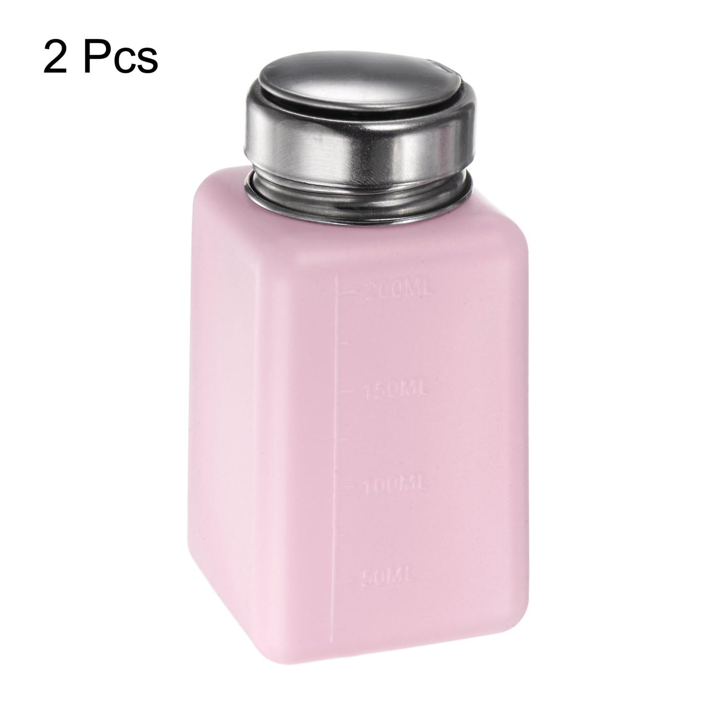 HARFINGTON 2pcs Solvent Alcohol Dispensers 200ml(6.8oz) Push Down Liquid Dispenser Pump Bottle with Sealing Stainless Steel Lid for Acetone Cleanser Polish Remover, Pink