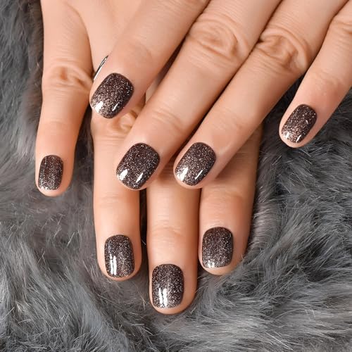 CurvLife Short Square Cat Eye Glitter Press On Nails - 32PCS
