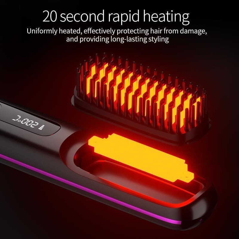 Go Brush Pro Cordless Straightening Brush for Short Hair - Fast Heat, 3 Temp Settings, Ionic & Ceramic Care | USB-C Rechargeable (Purple)