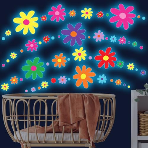 Glow in the Dark Daisy Wall Decals - Luminous Flower Stickers for Kids