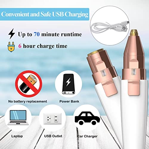 JNATER 2 in 1 Rechargeable Eyebrow Trimmer & Facial Hair Remover - White with LED Light