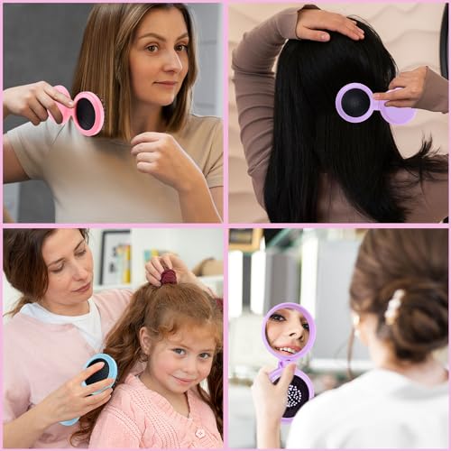 10-Piece Folding Pocket Hair Brush Set with Mirror, Travel Mini Comb