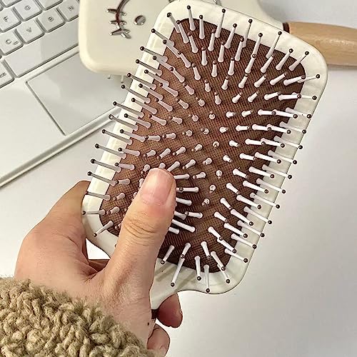 NSRAOIM Air Cushion Scalp Massage Hair Brush - Wooden Handle, White