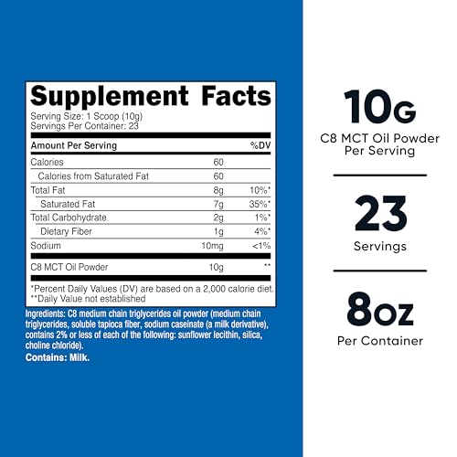 Nutricost C8 MCT Oil Powder - 95% Pure Keto Supplement, 8oz