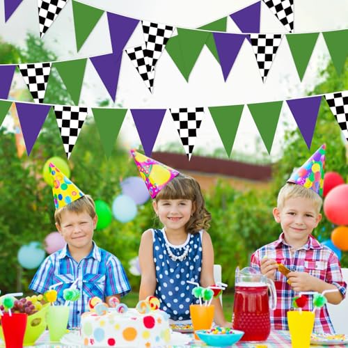 Gersoniel Monster Truck Banner Decorations - 5 Pcs Green & Purple Pennant Garland
