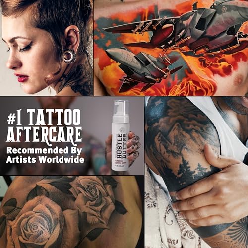 Hustle Bubbles Tattoo Aftercare Tattoo Soap - Dermatologist Tested Cleanser To Clean New Tattoos & Piercings - Essential Body Art Supplies 7oz