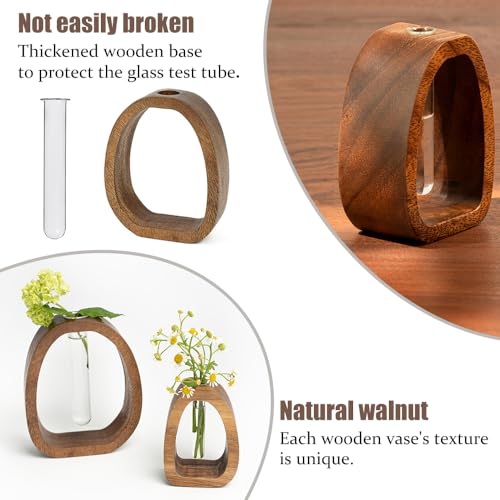 MIGAKU HOME Solid Wood Frame Glass Test Tube Vase for Hydroponics