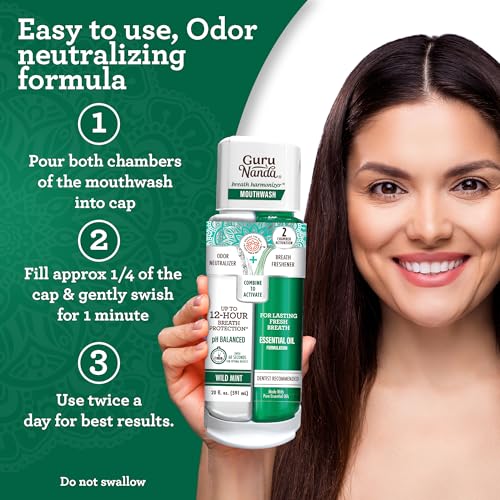 GuruNanda Breath Harmonizer Mouthwash - Alcohol & Fluoride Free, Wild Mint, 20 Fl Oz