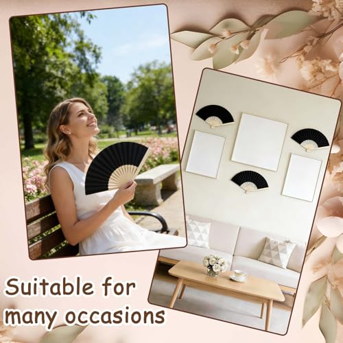 HJX 12Pcs Black Paper Hand Fans - Elegant Wedding Party Favors