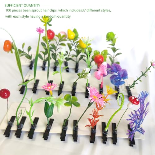100 Pcs Cute Sprout Hair Clips - Assorted Plant & Flower Barrettes