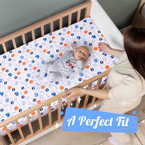 UOMNY Sports Fitted Crib Sheet for Boys - Basketball & Football Print