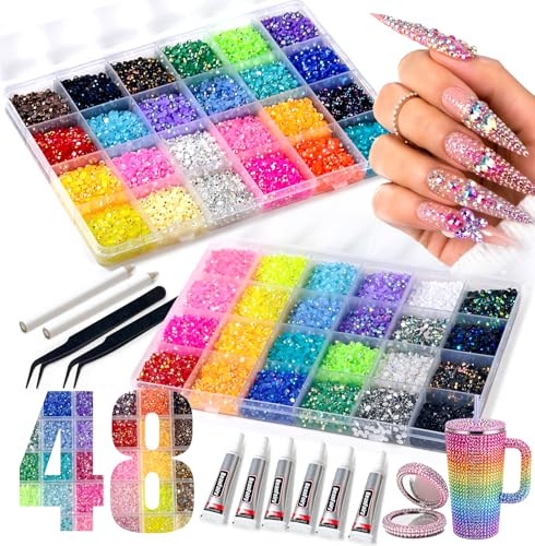 48,000 Pcs Multicolor 3mm Resin Rhinestones Kit for Nail Art & Crafts