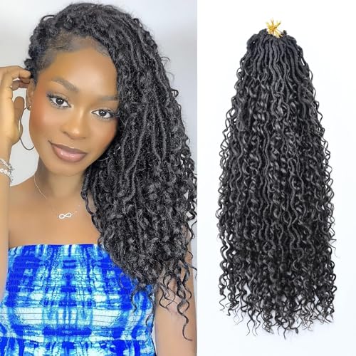 14 Inch Goddess Locs Crochet Hair for Black Women - 8 Packs Boho Faux Locs with Curly Ends