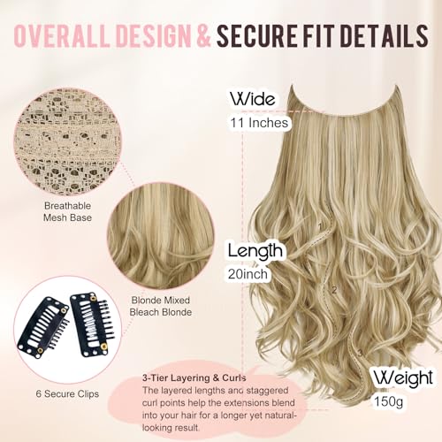 Light Blonde Mixed Bleach Blonde Layered Halo Hair Extensions