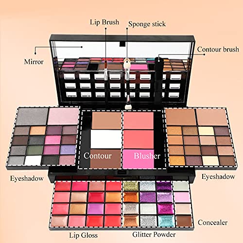 VERONNI All-in-One Makeup Kit with 74 Colors - Eyeshadows, Lip Gloss, Blush & More