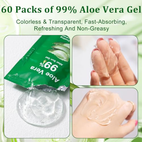 Jutqut 60-Pack Travel Size Aloe Vera Gel - Pure Moisturizing After-Sun Care