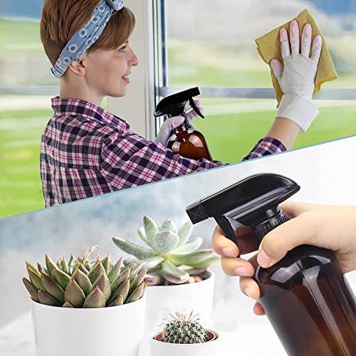 Bontip Glass Spray Bottle, Amber Glass Spray Bottle Set & Accessories Refillable for Plants Window Cleaners Aromatherapy Facial Hydration Watering Flowers Hair Care (2 Pack/16 oz) (Amber)