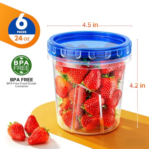 HOMETALL 6 Pack 24 Oz Freezer Storage Containers - Airtight, Leakproof, BPA-Free Plastic