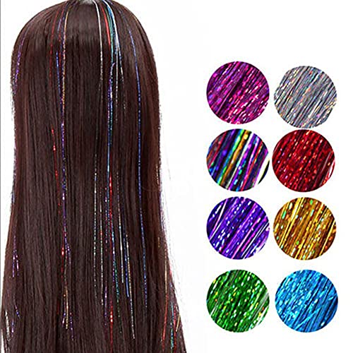 Newfacefure 16-Color Glitter Tinsel Hair Extensions Kit, 47 Inch Heat-Resistant Hair Strands & Beads, Perfect for Hair Styling & Parties