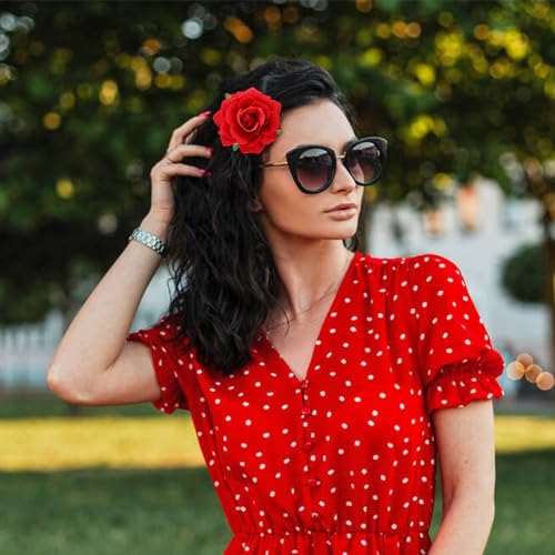 Dizila 12 Pack Red Rose Flower Hair Clips and Brooch Pins for Weddings