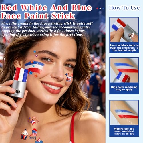 LuLuTone 4th of July Accessories Set #Set A Patriotic Body & Face Glitter Paint Stick & Tattoos