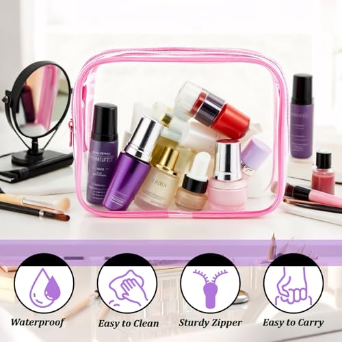 6 Multicolor Clear Makeup Bags - TSA Approved Travel Toiletry Pouches
