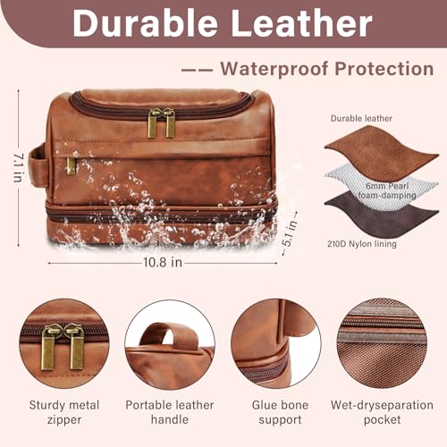 Personalized Toiletry Bag for Men, Graduation Gift for Him, Engraved Leather Custom Travel Shaving Bag, Father Day Gifts for Men, Dad, Father, Son, Boyfriend, Husband, Brother, Birthday, Anniversay