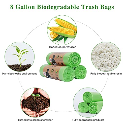 Toplive 8 Gallon Degradable Trash Bags - Heavy Duty Bin Liners