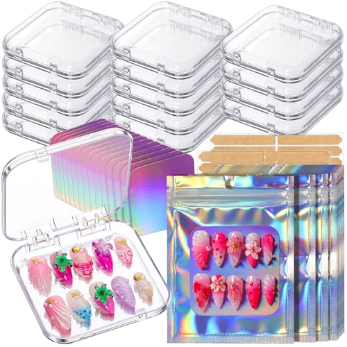 Teenitor Press-On Nail Packaging Set with Acrylic Display & Holographic Bags