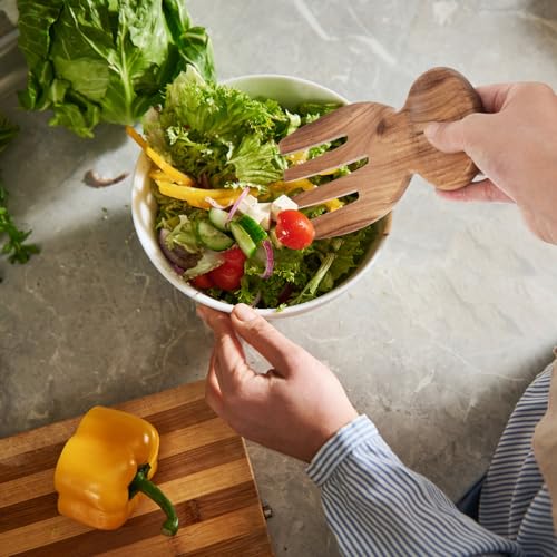 Acacia Wooden Salad Tongs Set - 2pcs Ergonomic Salad Hands