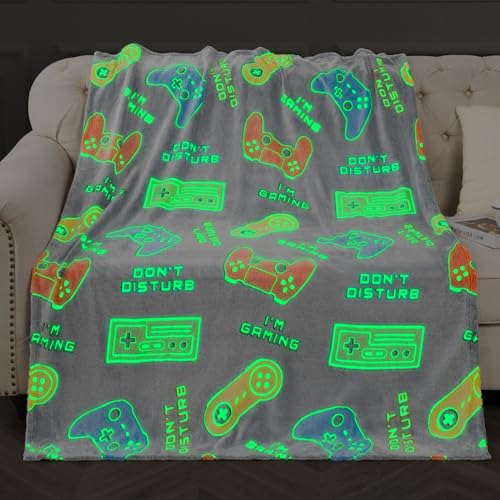 Glow in the Dark Gaming Blanket for Kids - 50"x60" Soft Throw