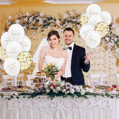 50 Engagement Balloons Set - He Asked, She Said Yes, Love & Gold Confetti