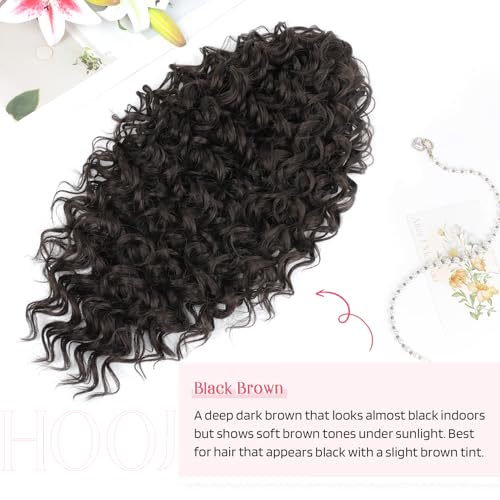 HOOJIH 24 Inch Curly Wavy Ponytail Extension for Women - Black Brown