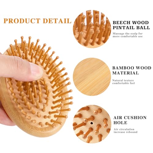 Portable Bamboo Hair Brush - Anti-Static Scalp Massage Comb
