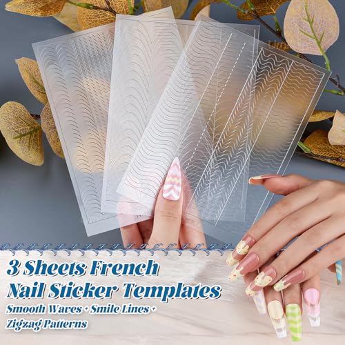 Umillars French & Milk Nail Stickers Set - 6 Sheets Transparent Nail Tips Guides