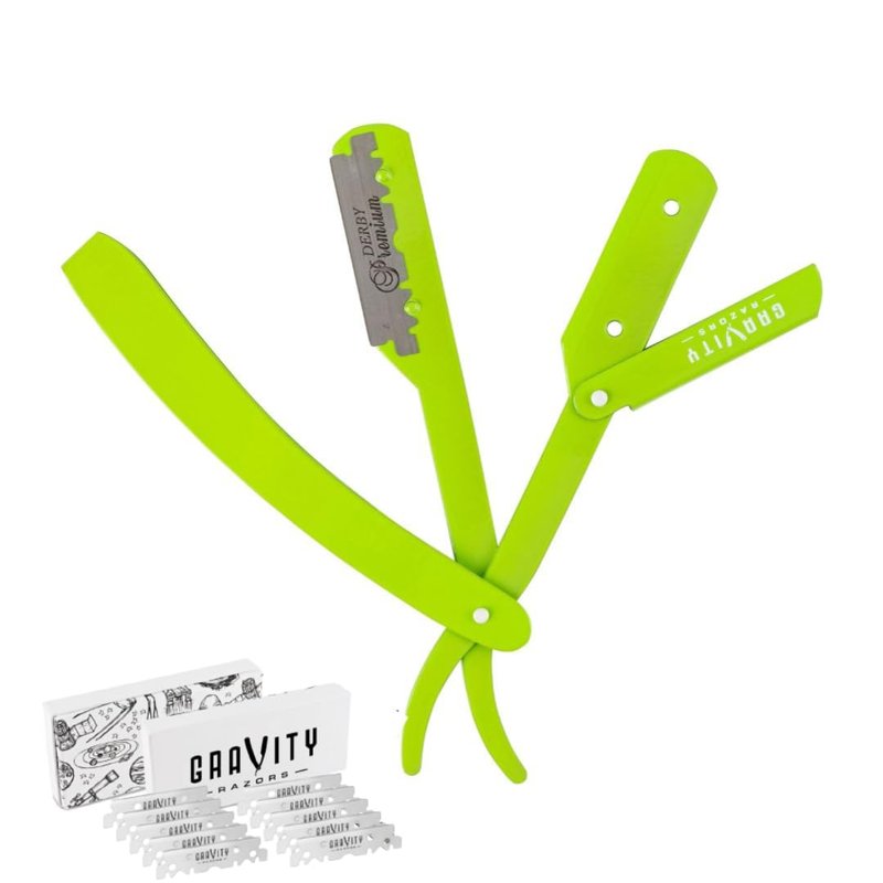 GRAVITY RAZORS Professional Straight Razor Kit – Minimal Exposure, Includes 10 Premium Blades, 0.5mm Exposed, Green