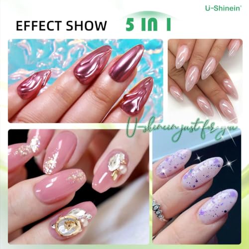 U-Shinein 5-in-1 Clear Non-Sticky Builder Gel & Top Coat - No Wipe, Long Lasting, Nail Extension & Decoration