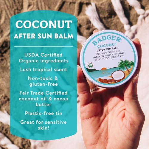Badger Organic Coconut AfterSun Balm - 2 oz Tin for Sunburn Relief
