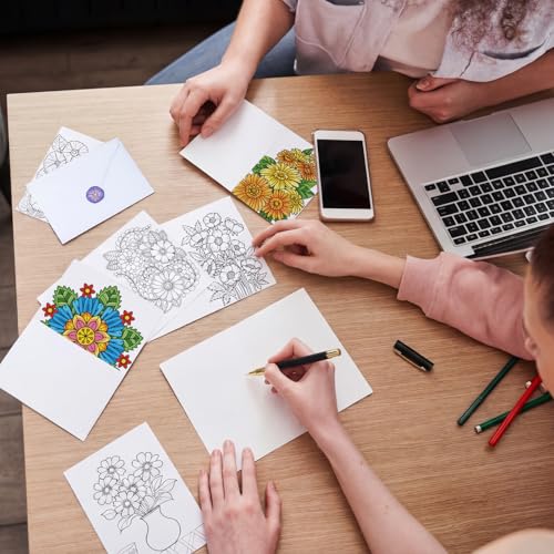 Gueevin 24-Piece Flower Coloring Greeting Cards Set with Envelopes